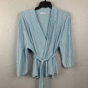 LAKE Robe Womens XL Blue White Stripe Kimono Belted Soft Modal Lounge Wear